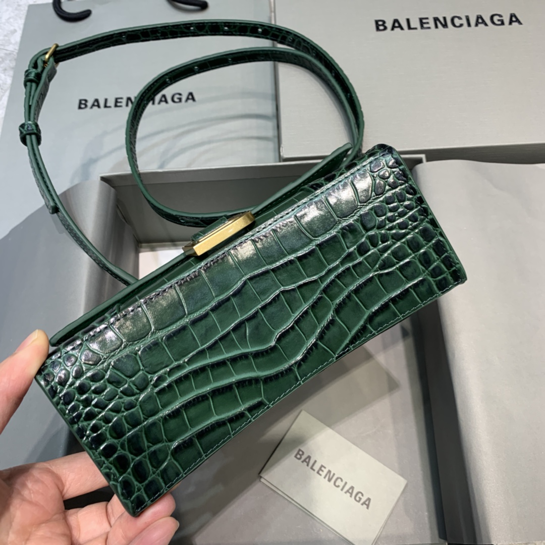 Balenciaga Hourglass XS Handbag Crocodile Embossed Shoulder Bag Dark Green